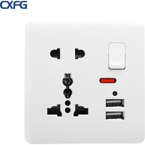 CXFG Universal Power Socket. Switch Control Socket With 2 USB Smart Charging Ports, 5V 2.1A British Standard Wall Socket