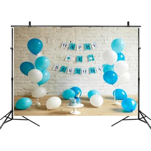 Birthday Party Backdrop Blue and White Balloon Photography Background Baby Shower Celebration Photo Booth Studio Decor