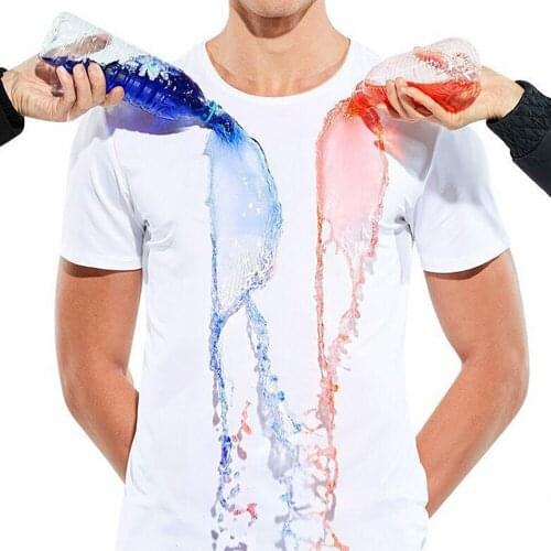 Breathable -Dirty Men T-shirt Creative Hydrophobic Waterproof Anti- Quick Dry T-Shirts Male Top Short-sleeved T-shirts