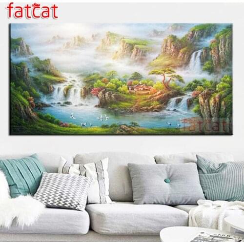 FATCAT Natural mountain landscape Large Diy Diamond Painting Full square round drill 5d Diamond Embroidery Mosaic Decor AE2365