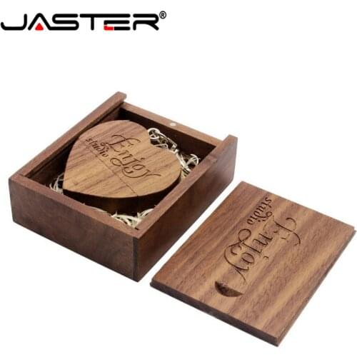JASTER LOGO customized wooden Heart USB + BOX USB Flash Drive Pendrive 64GB 32GB 16GB 8GB U Disk photography wedding gifts