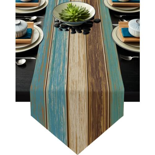 Blue And Green Planks Table Runner Country Wedding Decor Cake Tablecloth Placemat Dinning Table Decoration Table Runners