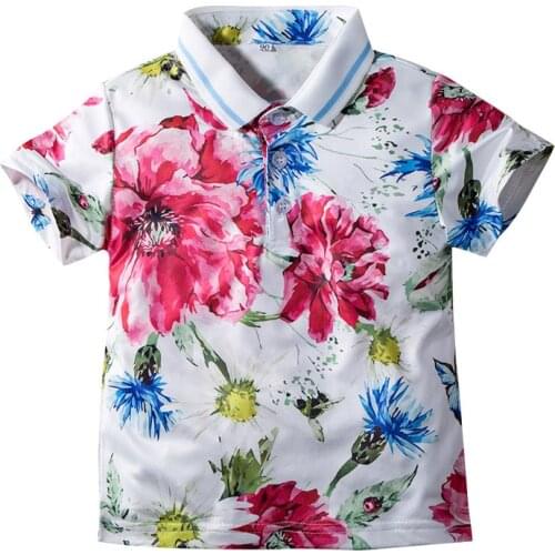 Summer Kids Shirts Boys High Quality Shirts Baby Clothing Boys Cotton Flower Print Short Sleeve Shirts Childrens Clothing