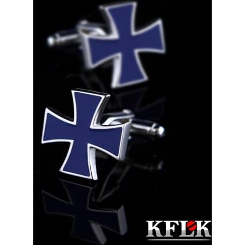KFLK Jewelry shirt cufflinks for mens Brand Iron Cross Cuff link Wholesale Buttons Blue Wedding Gift High Quality guests