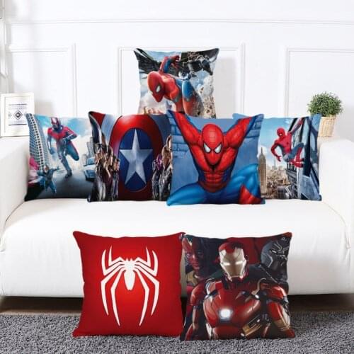 Marvel Spider-Man Iron Man Cartoon Printing Cushion Cover Linen Pillow Cover Sofa Bedroom Lumbar Cushion Home Decoration 45*45cm