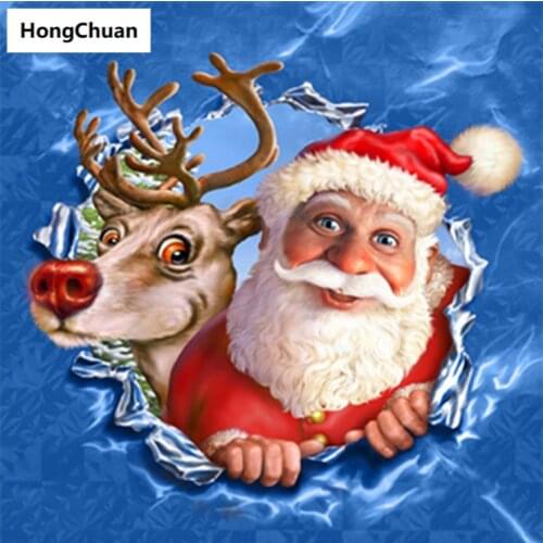 Elk Santa Claus Cartoon New Year 5D DIY Square/Round Diamond Painting Gift Cross Stitch Mosaic Diamond EmbroideryHome Decoration