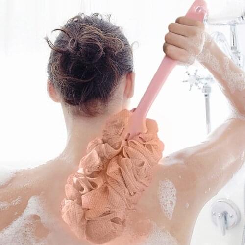Fashion New Long Handle Hanging Soft Mesh Back Body Bath Shower Scrubber Brush Sponge For Bathroom Hot Sale Shower Brush