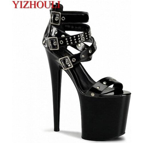 Fashionable womens shoes with 20cm high rivet gladiator sandals, 8in pole dancing sandals, sexy cross-buckle model sandals