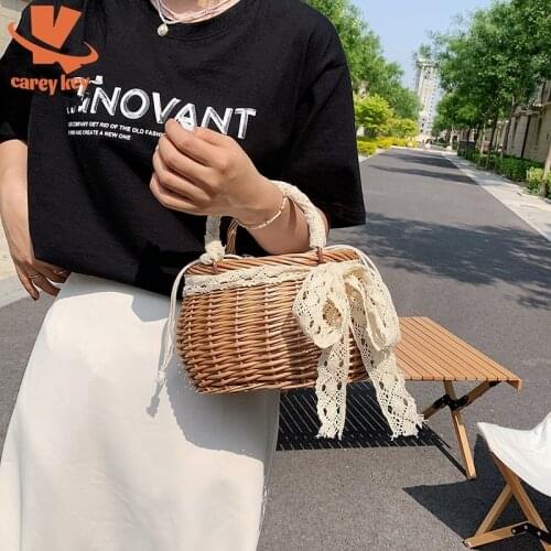 CAREY KEY Women Fashion Ribbon Straw Bags 2021 Summer Hand-Woven Rattan Bag Wicker Beach Bag Bohemia Handbag Bolsos Mimbre