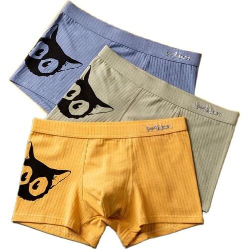 Mens Boxers Cat People Graphene Antibacterial Underwear Pants Are Pure Cotton Trousers Head Boy Loose Corners Trend