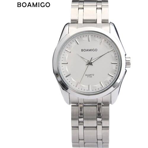 Men quartz watch silver steel band fashion business dress watches for men BOAMIGO brand hot male wristwatches relogio masculino