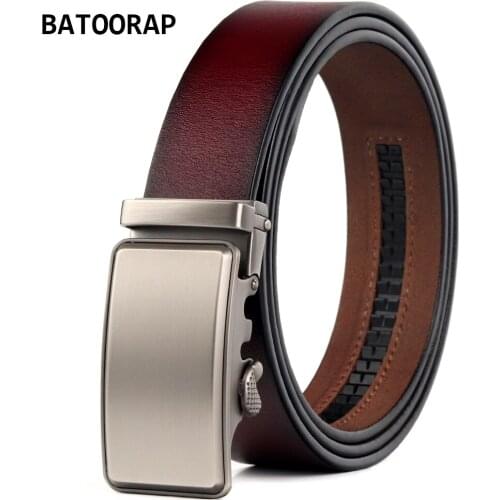 BATOORAP Genuine Leather Man Belt 2021 Fashion Waist Strap Male Metal Buckle Designer Ratchet Belts Luxury Brand High Quality