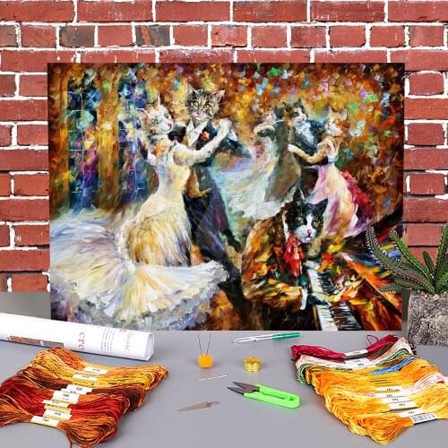 Danceball Cats Printed 11CT Cross Stitch Kit Embroidery DMC Threads Painting Handiwork Needlework Hobby Sales Stamped