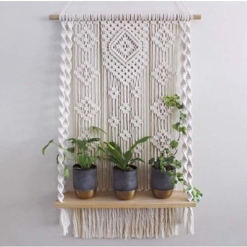 Plant Shelf Wall Hanging Tapestry Macrame Wall Art hand-made Dyed Tapestry Lace Fabric Bohemia Tassel Boho Home Decoration Gift