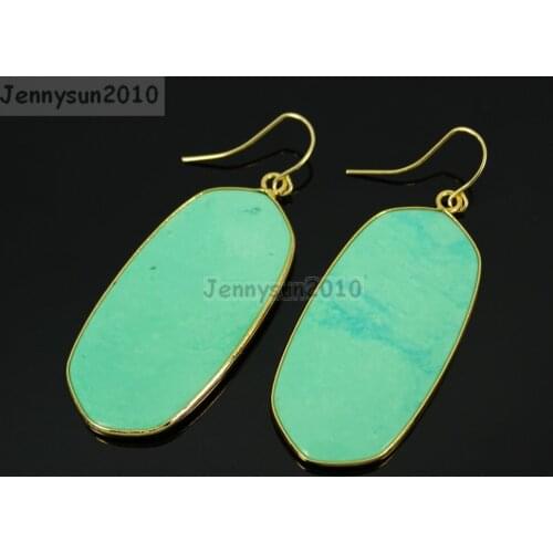 Natural Green Stabilized Howlite Tur-quoise Gems Stone Sliced Healing Reiki Chakra Pendant Gold Hook Earrings 5 Pairs/Pack