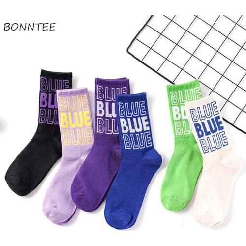 Socks Women Summer Simple Stretchy Korean Style Street Wear Harajuku Students All-match Boyfriend Letter Middle Tub Casual Chic