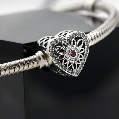 New heart shape charm 925 sterling silver fall in love romantic CZ beads suitable for bracelet bracelet necklace female fashion