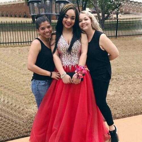 New arrival 2021 red halter neckline beaded crystals Evening dress sexy sheer back elegant prom gowns Fast Shipping