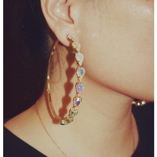 New Design Shiny Rhinestone Hoop Earrings for Women Fashion Jewelry Geogous Holiday Party Statement Earrings Accessories