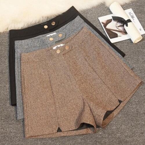 Autumn winter women woolen shorts wide leg waist all-match thick high waist wool shorts
