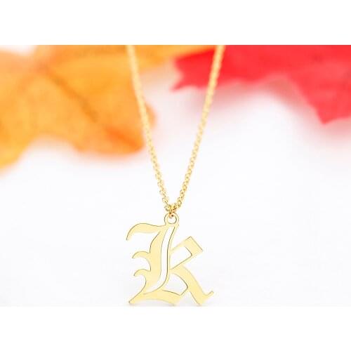 Gothic Custom Single Old English Initial Number Pendant Necklace Personalized Letter Charm Name Jewelry Xmas Gift Women Men Kids