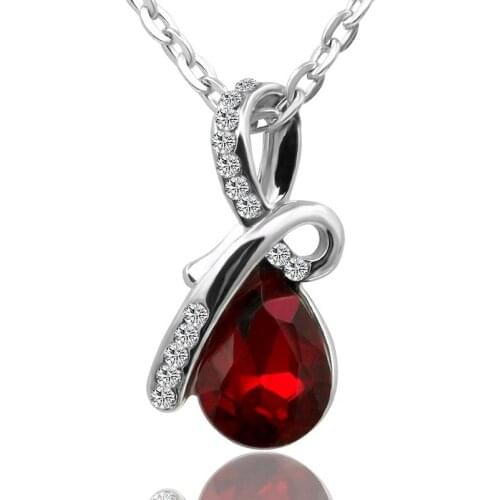 Water Drop Shape Clear Crystal Silver Plated Pendant Tears of Angel Silver Plated Necklace Fashion Women Jewelry