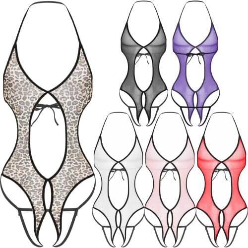 See-through Mesh Sexy Mens Sissy Bodysuit Halter Neck Lace-up Crotchless Lingerie Gay Underwear Exotic Swimsuit Man Nightwear