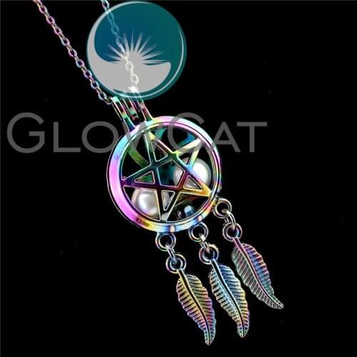 R-C729 Colorful Dream Catcher Star Beads Cage Pendant Perfume Diffuser Aromatherapy Pearl Cage Locket Necklace Party Gift