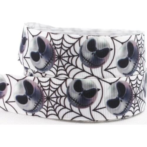 [IuBuFiGo] New 7/8" 22mm Grosgrain ribbon printed Hallowmas All Saints Day Cobwebs Printed Ribbons For Decoration 50yard/lot