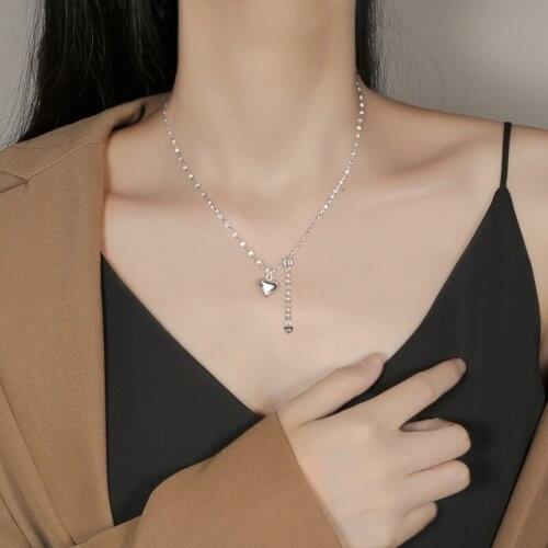 S925 Sterling Silver Necklaces For Lady Korean Style Heart Pendant & Necklace Collier Femme Choker New Fashion Jewelry Bijoux