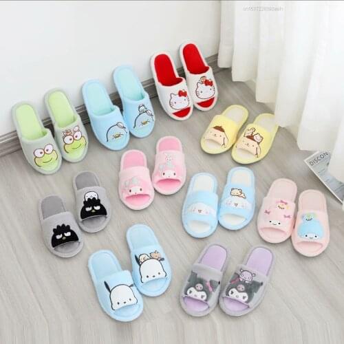 Sanrio Melody Hello Kitty Kuromi Cinnamoroll Plush Fur Slippers Womens Home Shoes Slip Flops Warm Sandals Za Woman 2021 Ladies