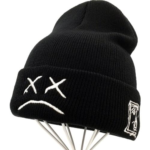 Embroidery Lil Peep beanie cap xxxtentacion Sad boy face knitted hat for winter hip hop beanies fashion ski hats unisex