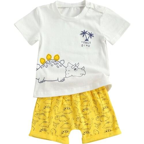 Baby Boy Short Sleeves + Shorts Letter Horizontal Stripe Printing, Button Design Casual Style Summer Clothing Babys Clothing