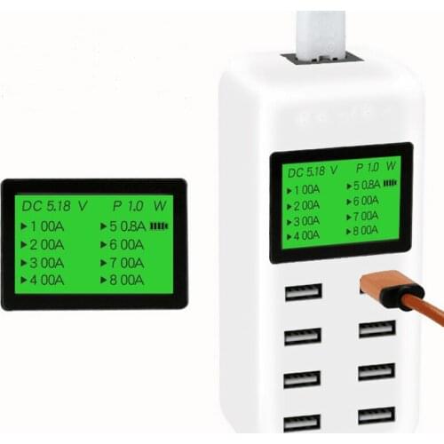 Smart USB Charger with LCD Display with 8 USB Power Ports for Mobile Phone and Tablets