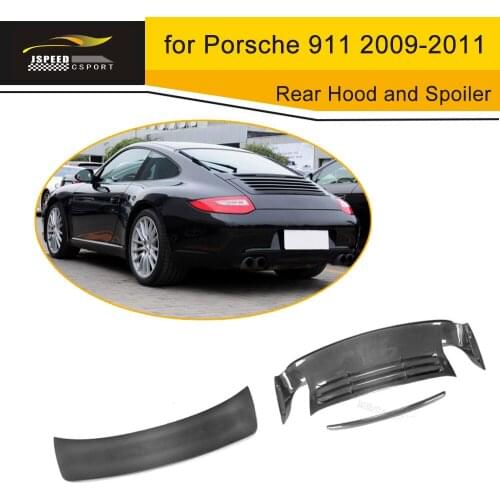 Rear Hood and Rear Wing Spoiler Carbon Fiber Fit for Porsche 911 2009-2011