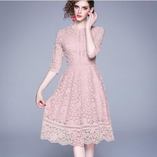 ZAWFL Summer Embroidery Lace Dress Fashion Vintage New Arrival Hollow Out Luxury Elegant Slim Women Evening Party Dresses