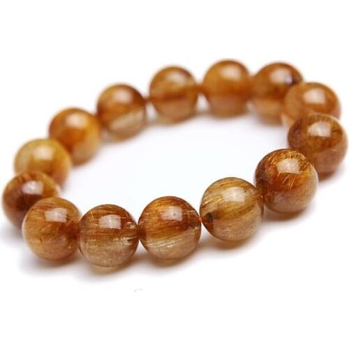 Women Mens Stretch Powerful Bracelets 16mm Big Round Crystal Beads Jewelry Natural Copper Hair Rutilated Quartz Bracelet