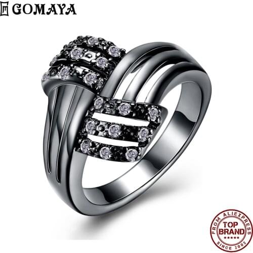 GOMAYA Hollow Out Zircon Rings For Women Vintage Style Ring Party Anniversary Gift For Girlfriend New Arrival Fashion Jewelry
