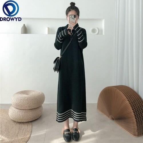 2021 Korean Version of The Autumn and Winter New Polo Collar Loose and Thick Sweater Dress Women Over The Knee Knitted Dresses