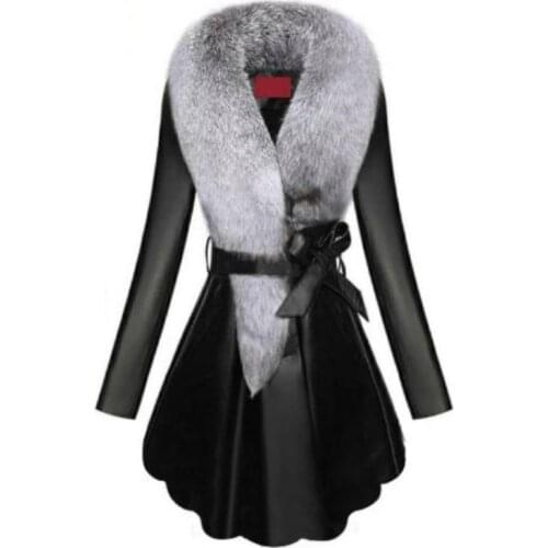 Faux Fur Coat Women Winter Female Sheepskin Coats Pure Color Faux Fox Fur Collars Snap Fastener Furs Plus Size D190806
