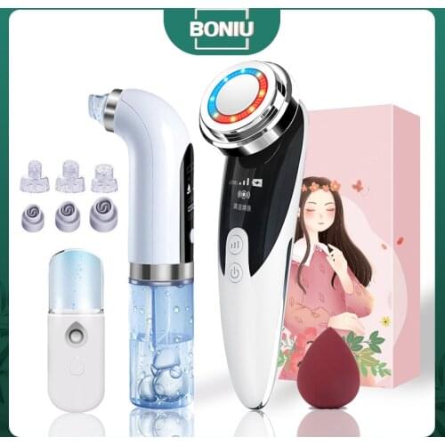 1+3 Set Small Bubble Blackhead Remover Pore Vacuum Cleaner Upgraded Blackhead Rechargeable Face Vacuum EMS LED Facial Massager