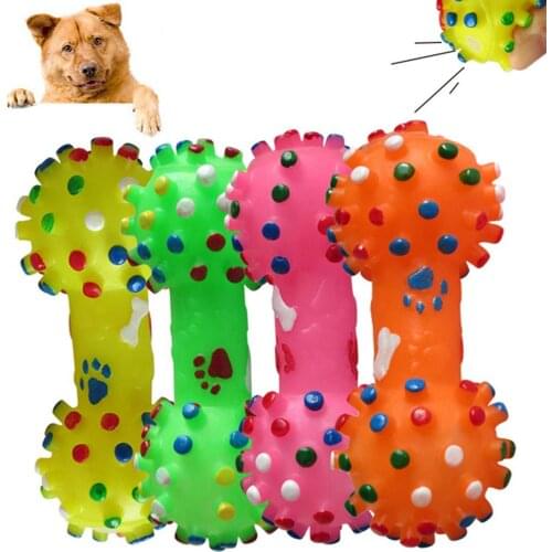 1Pcs Pet Dog Cat Puppy Dotted Dumbbell Shape Molar Squeaky Chew Bone Toys