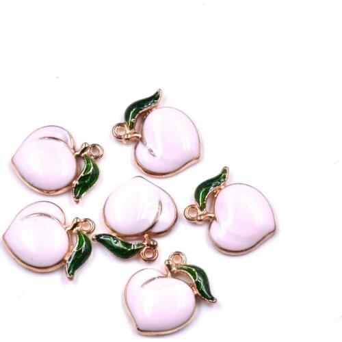 10pcs Fruit Peach Charms Metal Enamel Hangings For Earrings Pendants Hair Rings DIY Headgear Jewelry Making Accessories