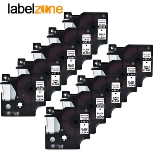 10Pack 43610 1/4"(6mm) x 23'(7m) black on clear compatible Dymo D1 PNP 6mm label printers D1 43610 for dymo label manager LM160