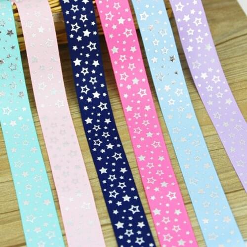 10 yards/roll) 25mm Silver Star Printed Grosgrain Ribbon Colorful Gift Decoration Handwork DIY Ribbons Wholesale