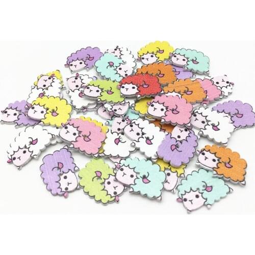 100pcs 17x25mm 2 Holes Mixed Sheep Wooden Buttons For Sewing Scrapbooking decorativos Crafts DROP SHIPPING