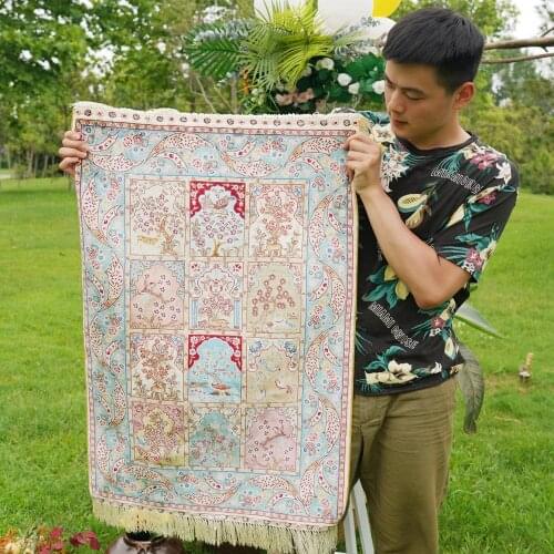 2'x3' Garden scenes handmade persian top silk carpet hand knotted silk rug (YWX100A)