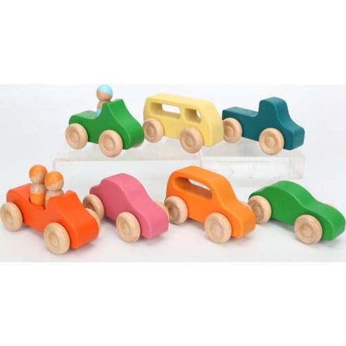 7pcs/set Wooden Rainbow Car Building Blocks Child Puzzle Educational Toys for birthday christmas toy