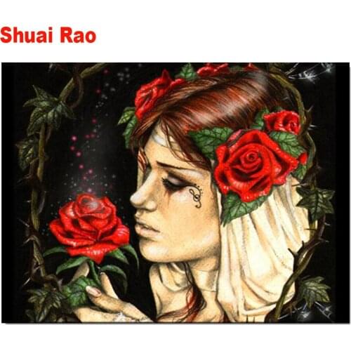 5d diy diamond painting skull rose woman full square round diamond embroidery 3d picture 2020 New arrival mosaic decor