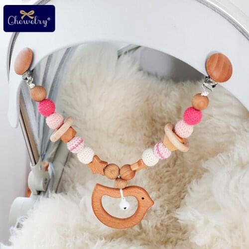 Wooden Teether Baby Play Gym Crocket Beads Beech Wooden Pendant Rodent Dummy Clip Baby Teether Tiny Rod DIY For Kid Stroller Toy